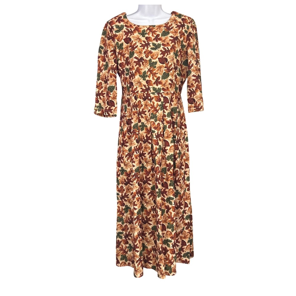 Handmade Vintage Fall Leaf Maxi Dress Autumn Harvestcore Cottagecore 90s Medium